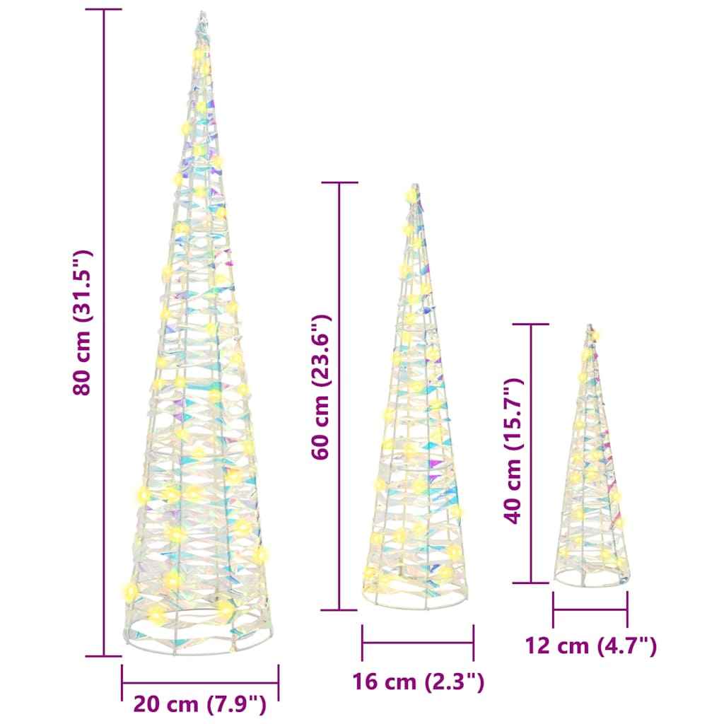 vidaXL Árvore de Natal 3 pcs Branco quente 20 x 20 x 80 cm PET