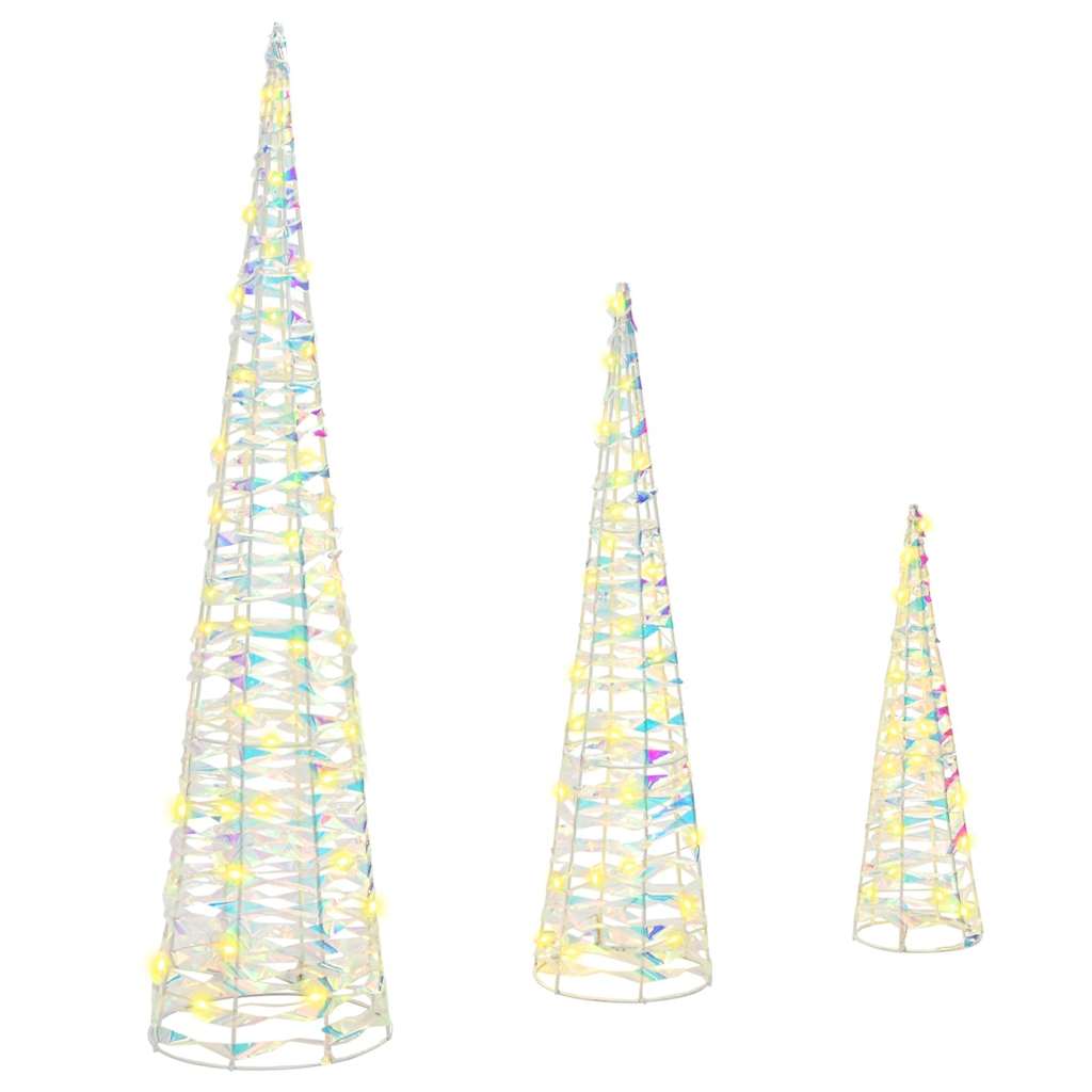 vidaXL Árvore de Natal 3 pcs Branco quente 20 x 20 x 80 cm PET