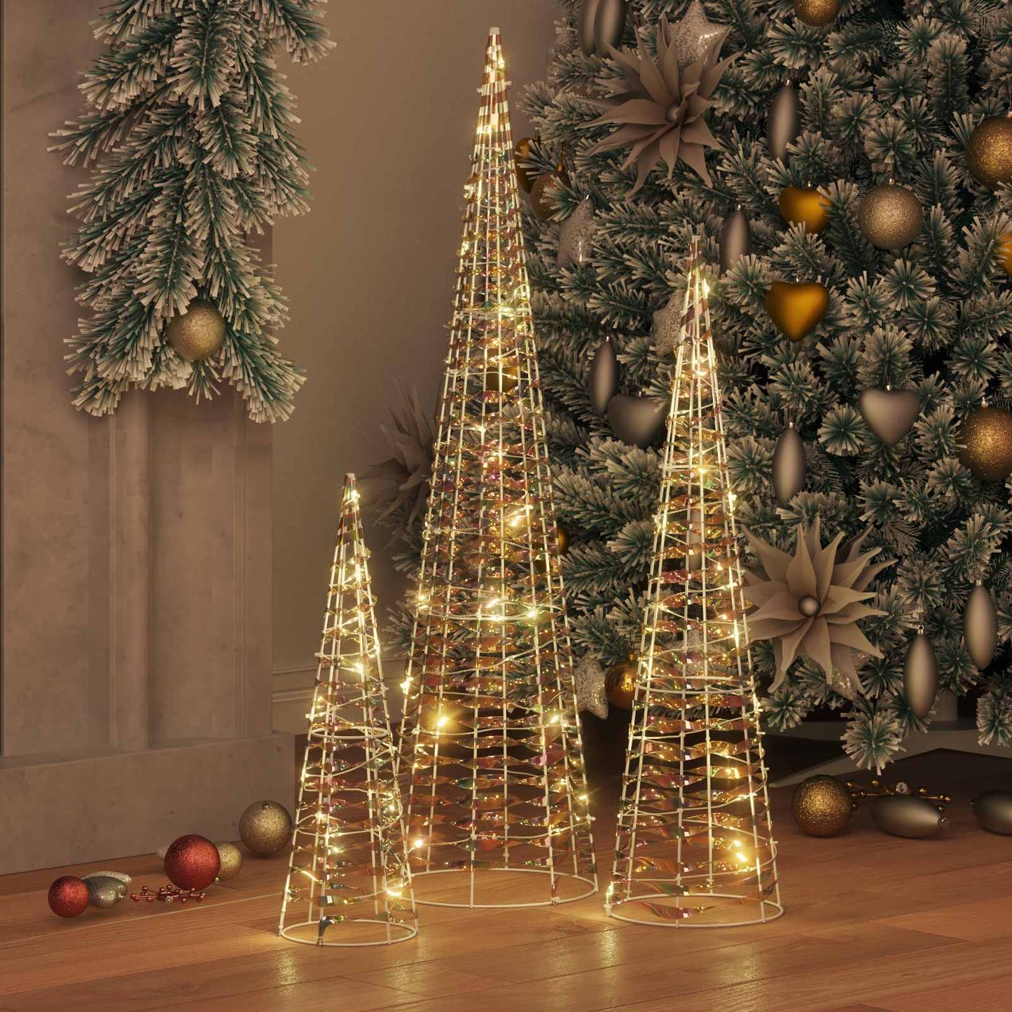 vidaXL Árvore de Natal 3 pcs Branco quente 20 x 20 x 80 cm PET
