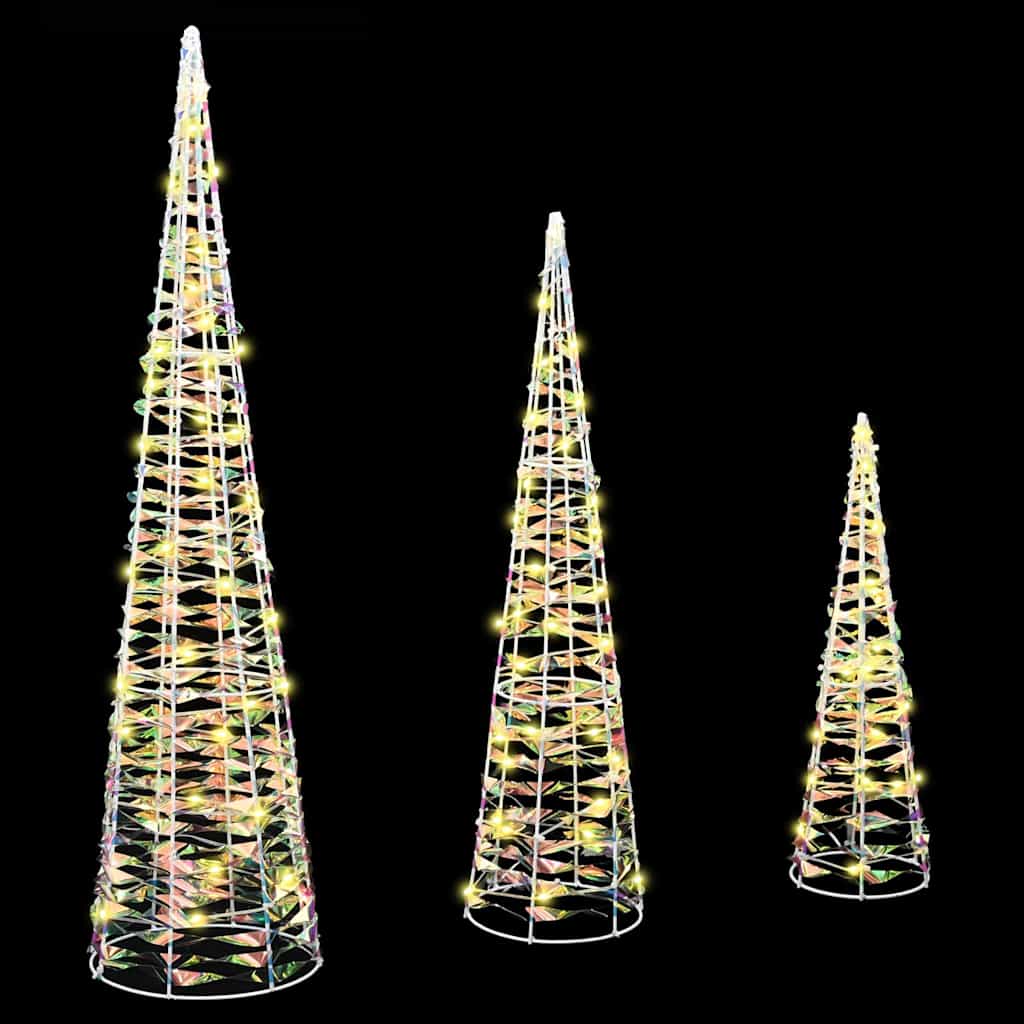 vidaXL Árvore de Natal 3 pcs Branco quente 20 x 20 x 80 cm PET