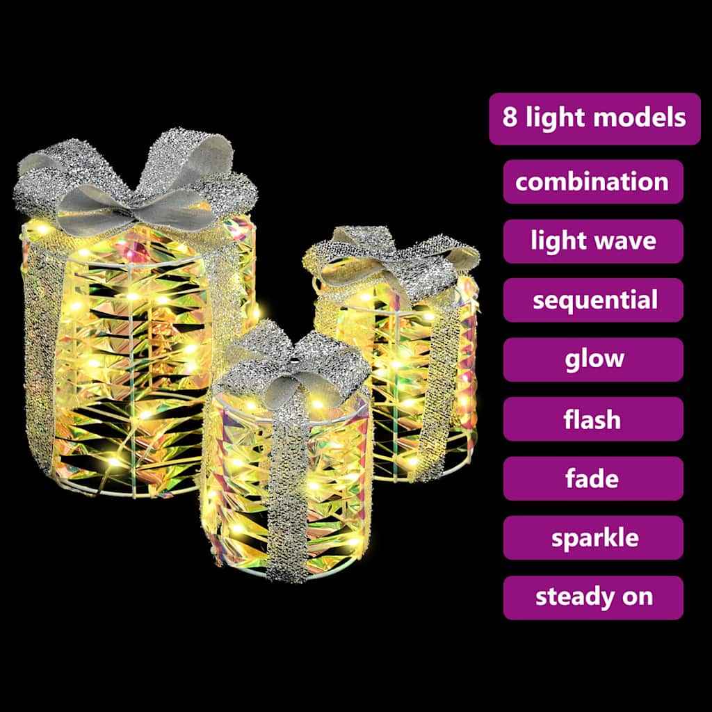 vidaXL Decoração de Caixa de Presente 3 pcs 20 x 20 x 20 cm PET