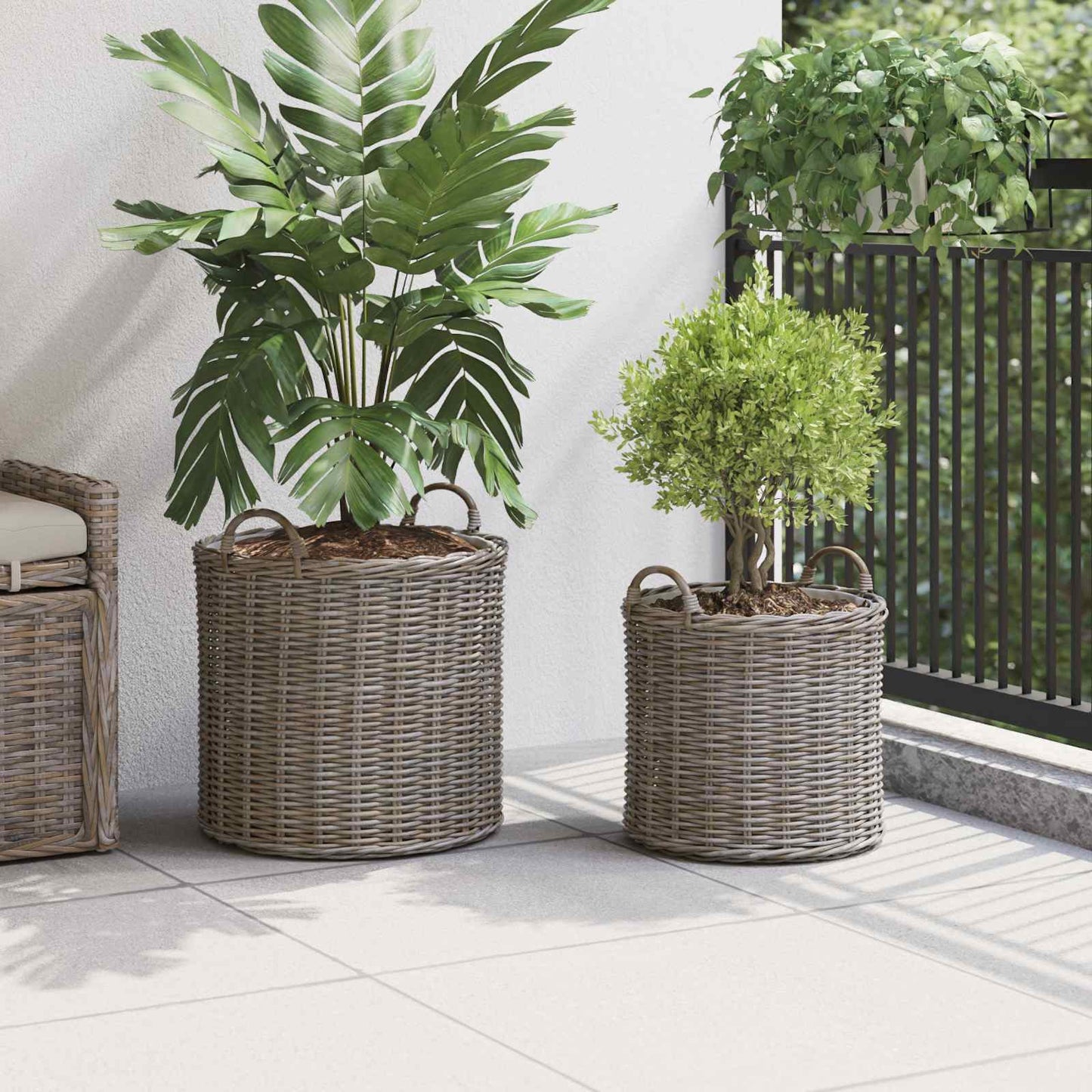 vidaXL Cesta de Plantas com armazenamento 2 pcs Cinzeto Rattan Lacak