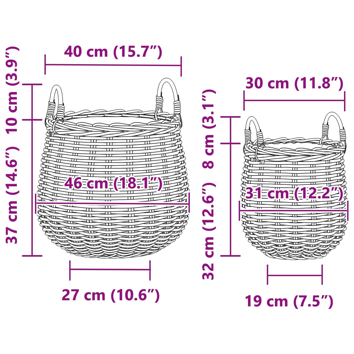 vidaXL Cesta de Plantas com armazenamento 2 pcs Cinzeto Rattan Lacak
