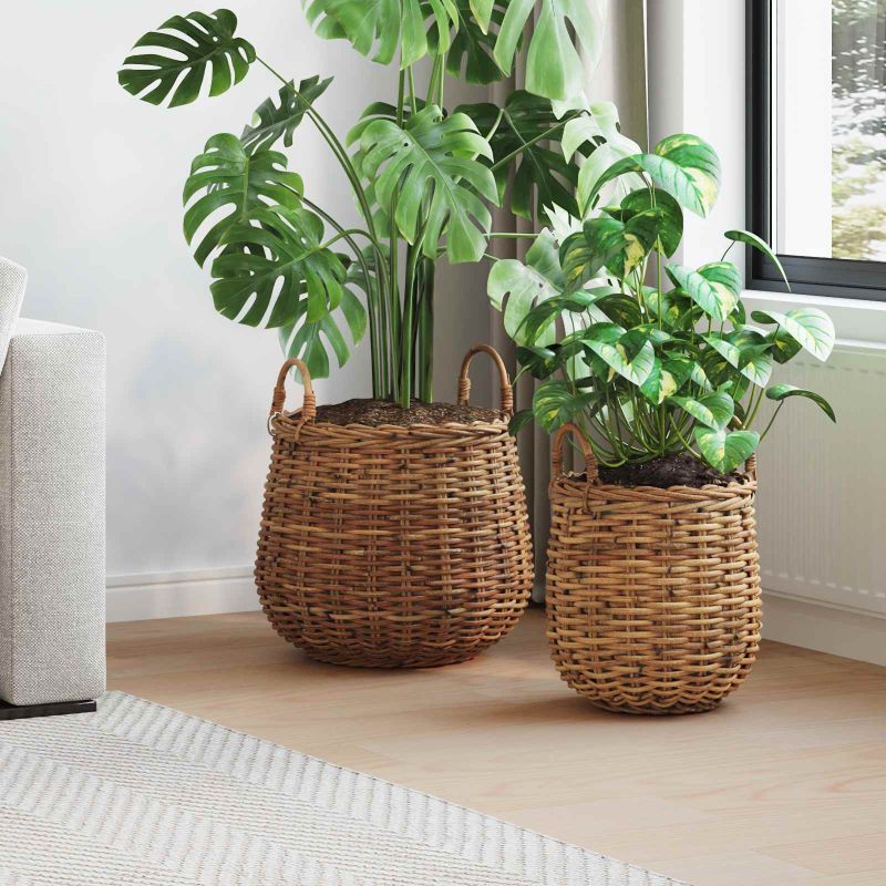 vidaXL Cesta de Plantas com armazenamento 2 pcs Cinzeto Rattan Lacak