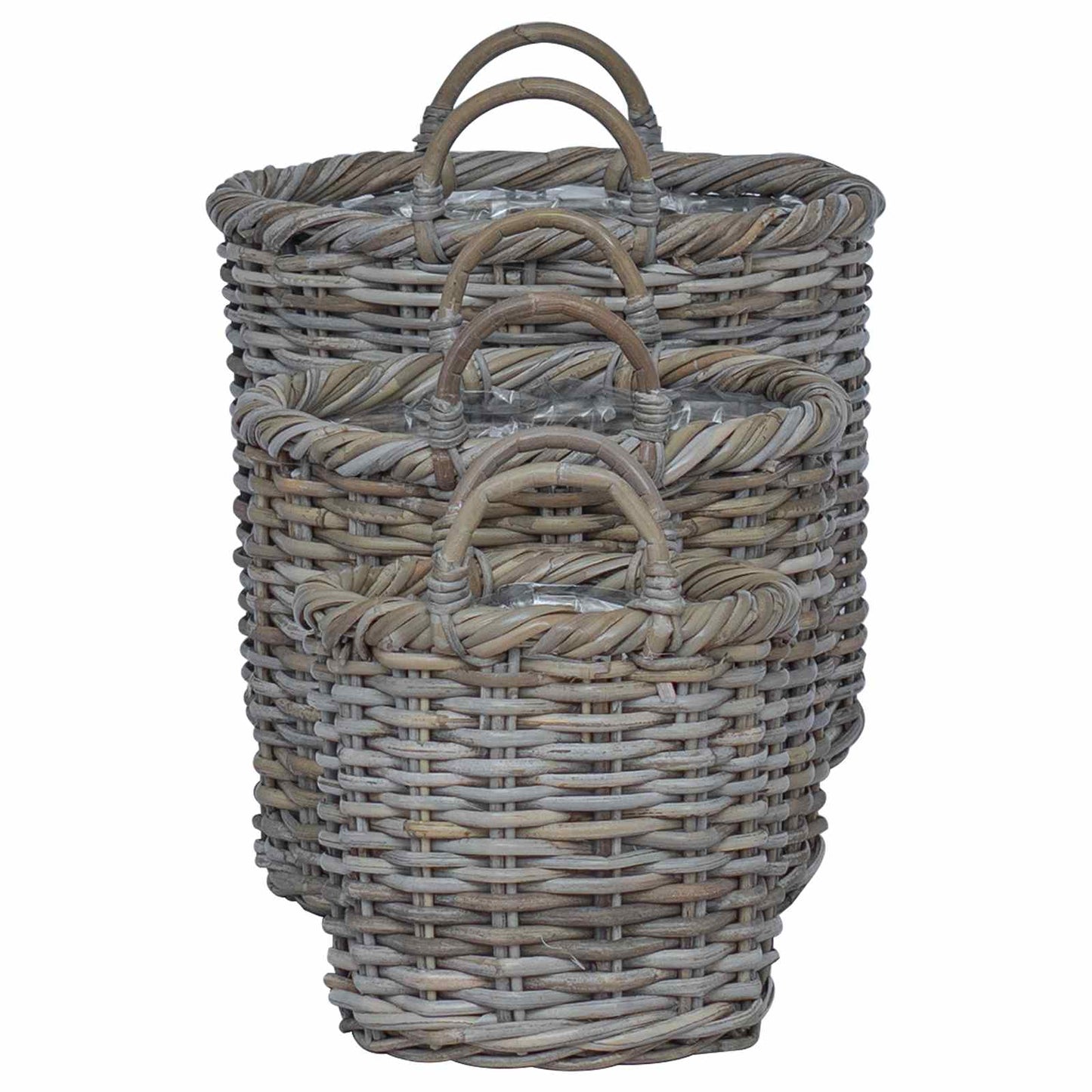 vidaXL Cesta de Plantas com armazenamento 3 pcs Cinzeto Rattan Kubu