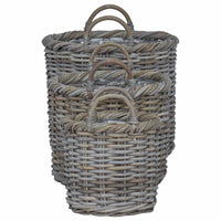 vidaXL Cesta de Plantas com armazenamento 3 pcs Cinzeto Rattan Kubu