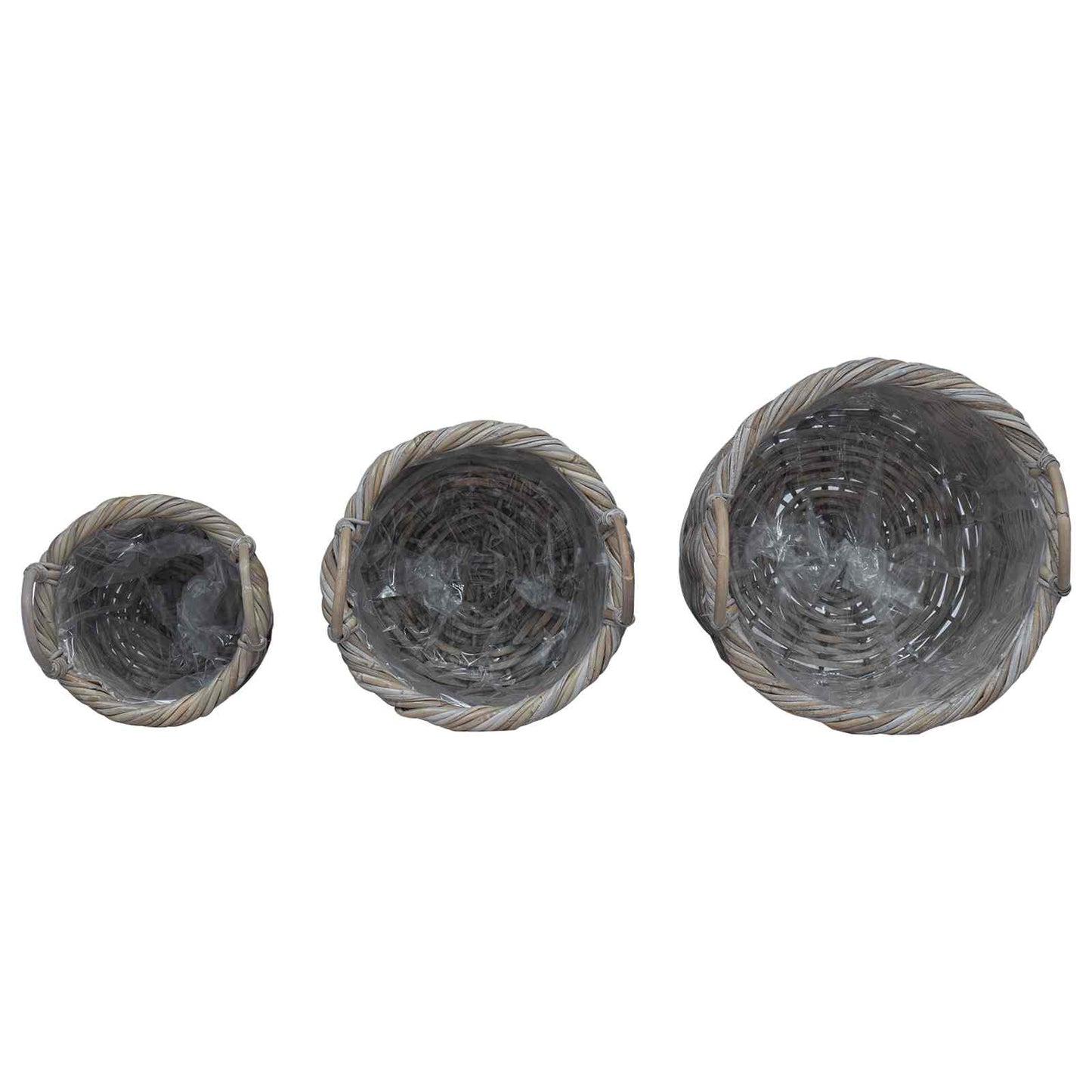 vidaXL Cesta de Plantas com armazenamento 3 pcs Cinzeto Rattan Kubu