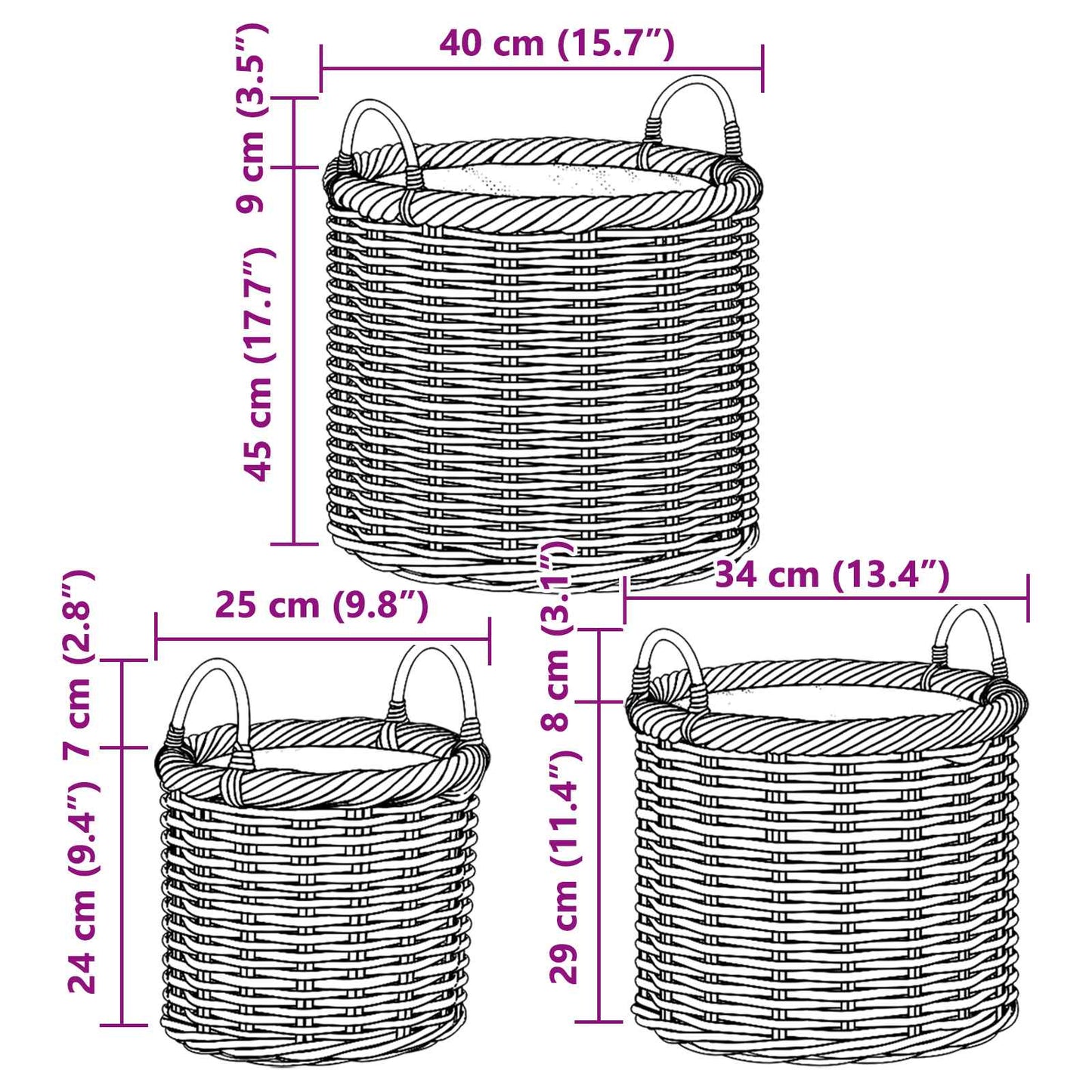vidaXL Cesta de Plantas com armazenamento 3 pcs Cinzeto Rattan Kubu
