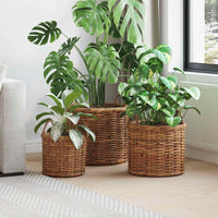 vidaXL Cesta de Plantas com armazenamento 3 pcs Cinzeto Rattan Kubu