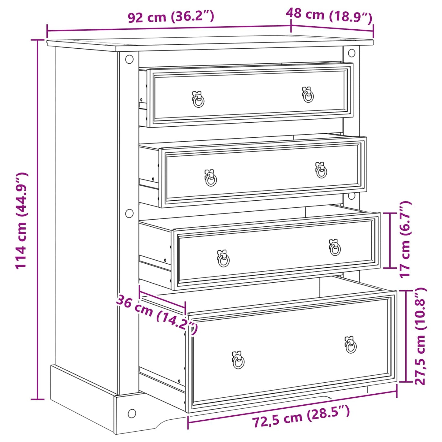 vidaXL Baús de Armazenamento com gaveta Branco 92 x 48 x 114 cm