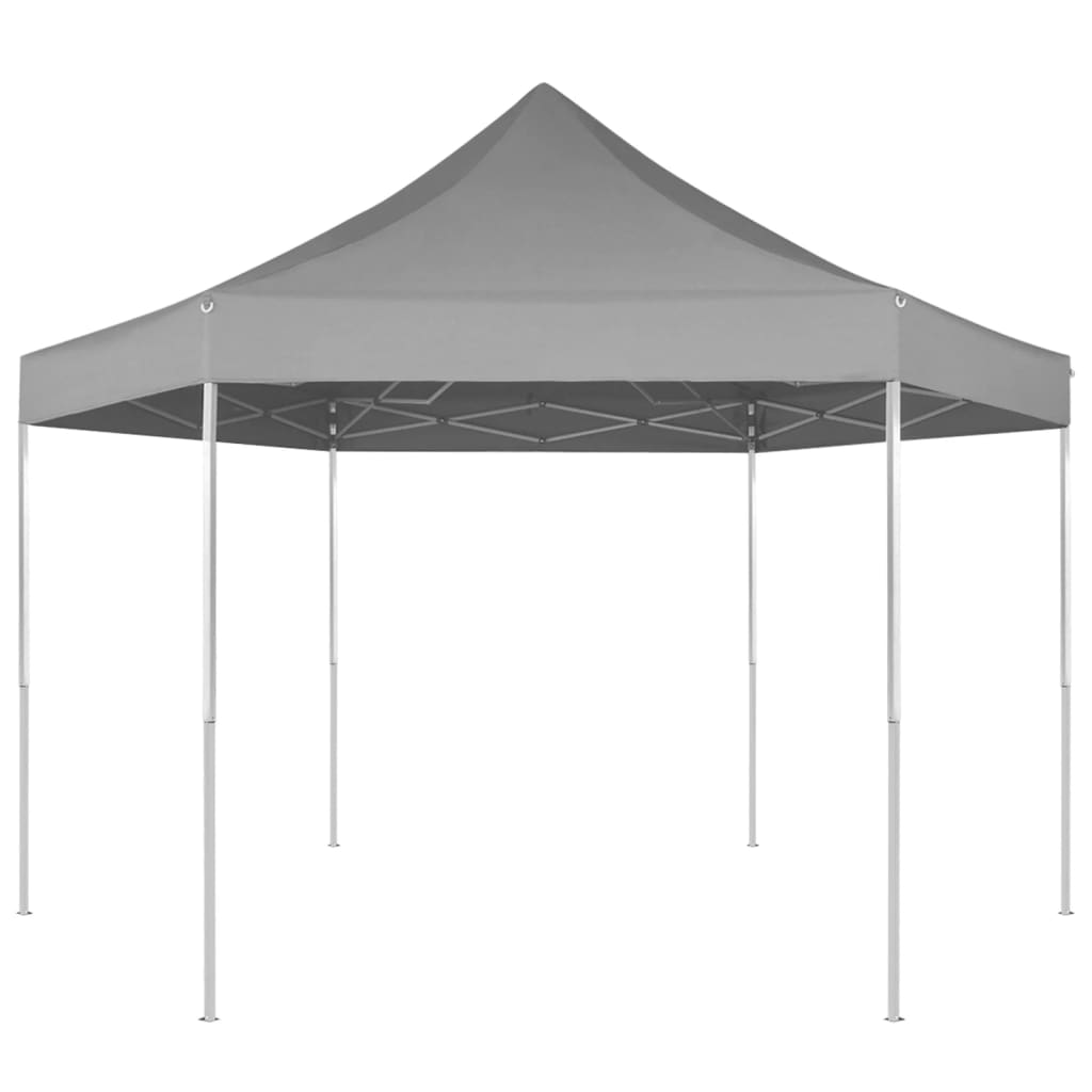 vidaXL Tenda festas pop-up dobrável hexagonal cinzento 3,6x3,1 m