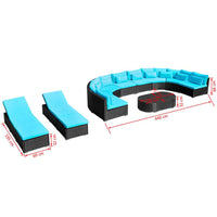 vidaXL 13 pcs conjunto lounge jardim c/ almofadões vime PE azul