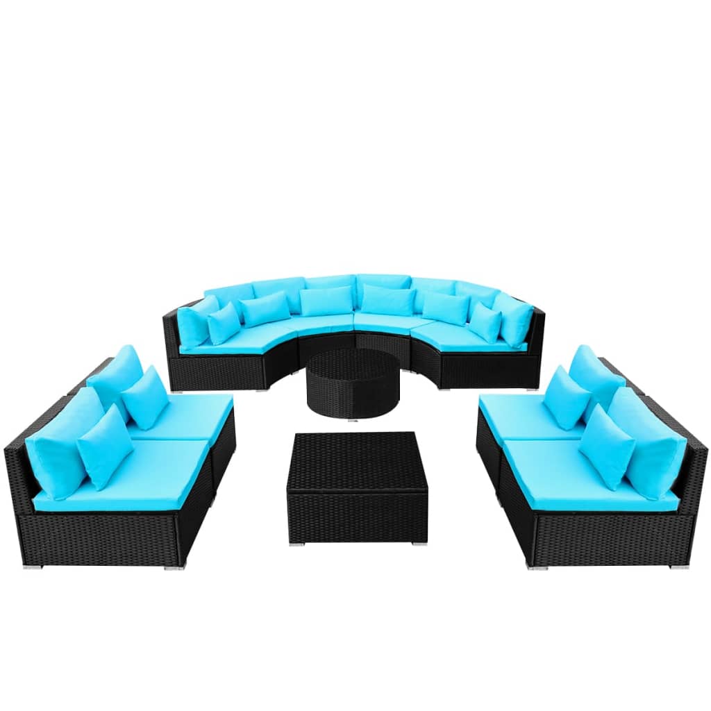 vidaXL 13 pcs conjunto lounge jardim c/ almofadões vime PE azul