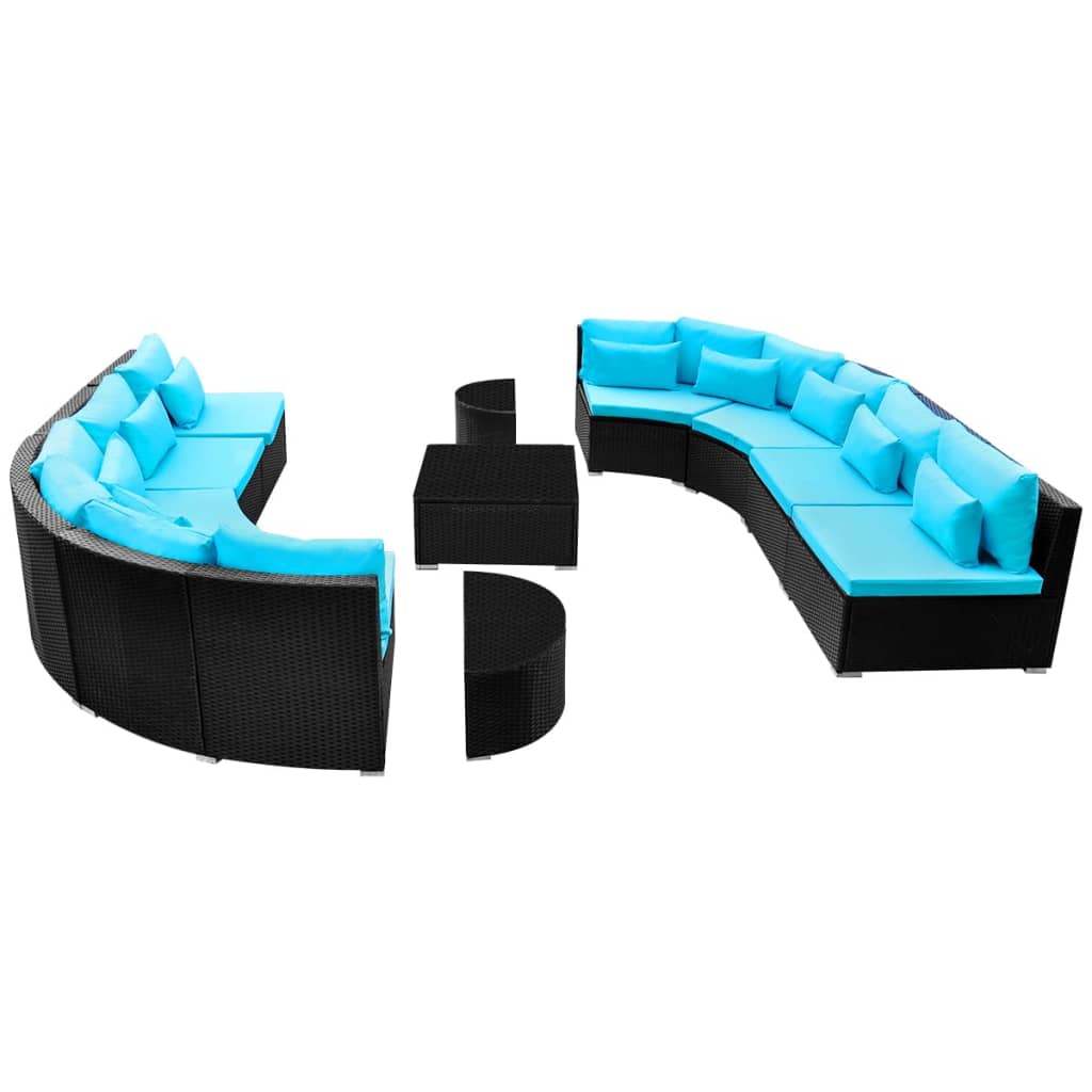vidaXL 13 pcs conjunto lounge jardim c/ almofadões vime PE azul
