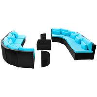vidaXL 13 pcs conjunto lounge jardim c/ almofadões vime PE azul