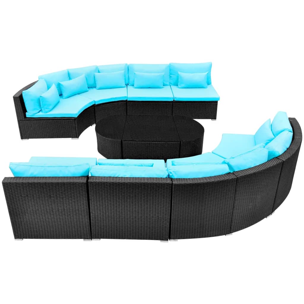 vidaXL 13 pcs conjunto lounge jardim c/ almofadões vime PE azul
