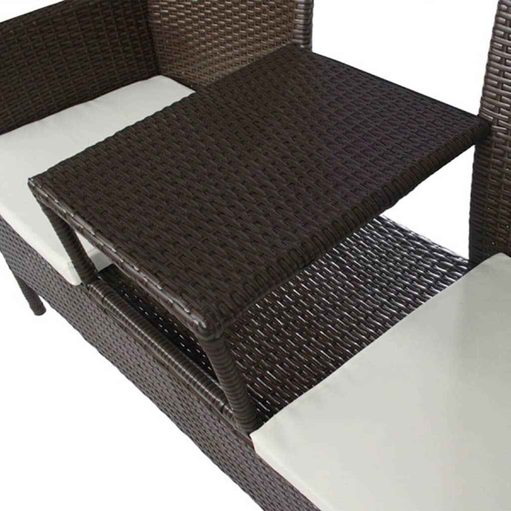 vidaXL Banco de jardim de 2 lugares c/ mesa de centro vime PE castanho