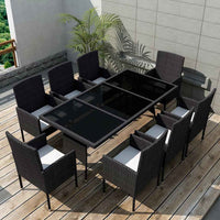 vidaXL 9 pcs conjunto jantar exterior com almofadões vime PE preto