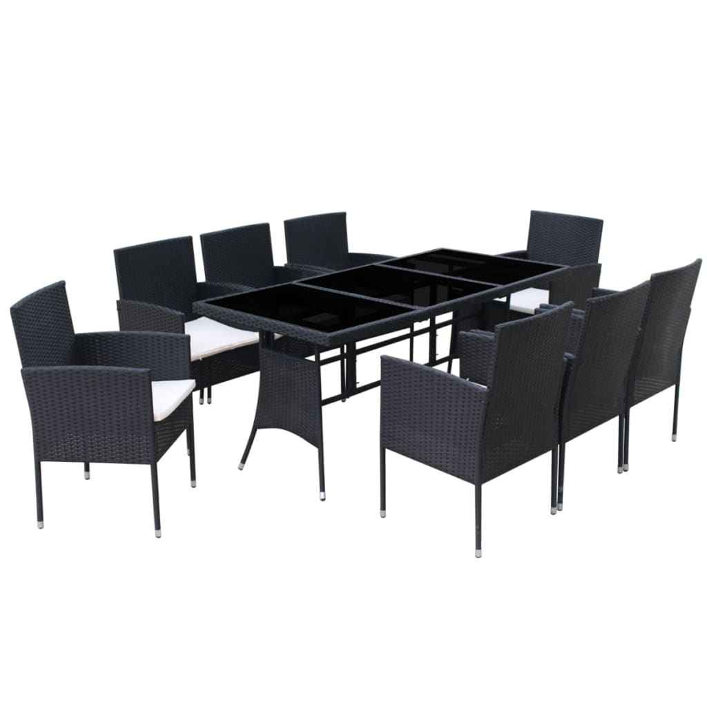 vidaXL 9 pcs conjunto jantar exterior com almofadões vime PE preto