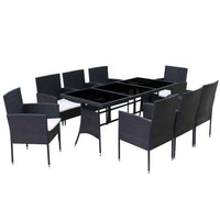 vidaXL 9 pcs conjunto jantar exterior com almofadões vime PE preto