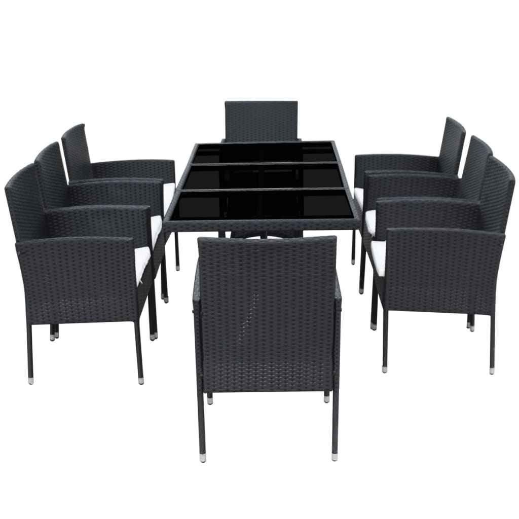 vidaXL 9 pcs conjunto jantar exterior com almofadões vime PE preto