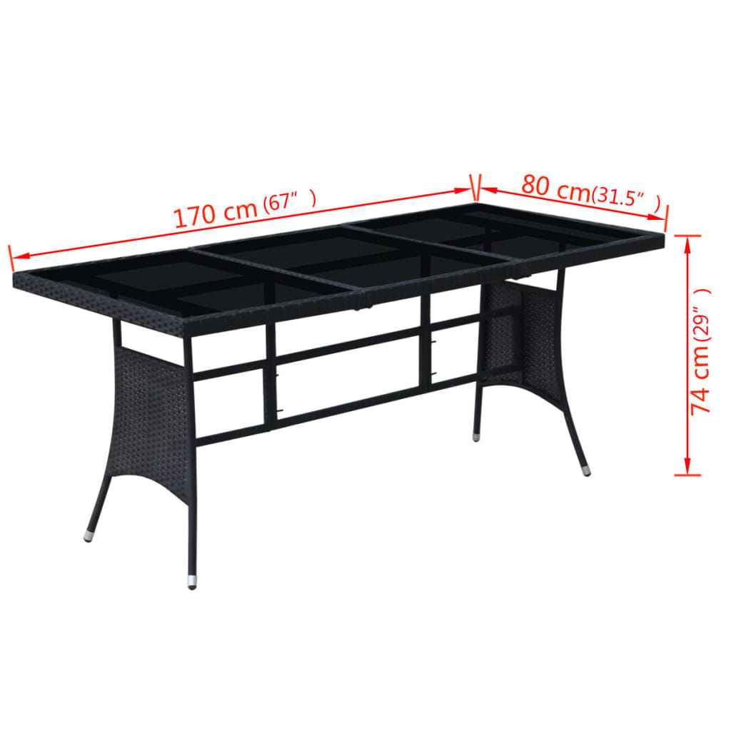 vidaXL 9 pcs conjunto jantar exterior com almofadões vime PE preto