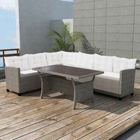 vidaXL 3 pcs conjunto lounge de jardim c/ almofadões vime PE cinzento