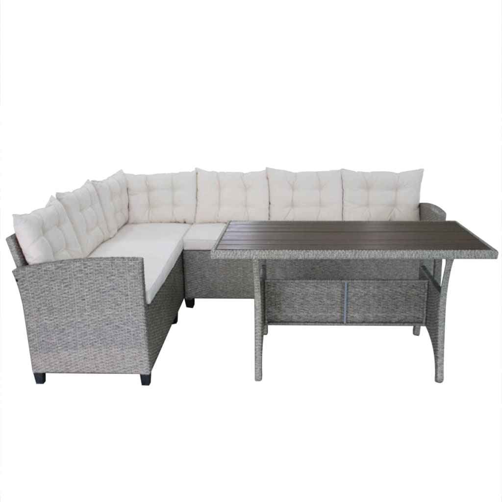 vidaXL 3 pcs conjunto lounge de jardim c/ almofadões vime PE cinzento