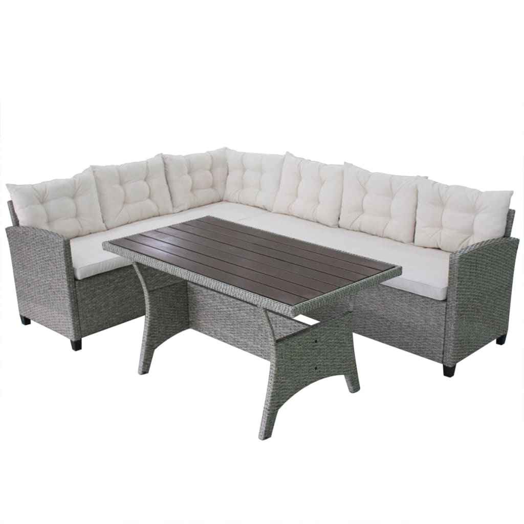 vidaXL 3 pcs conjunto lounge de jardim c/ almofadões vime PE cinzento