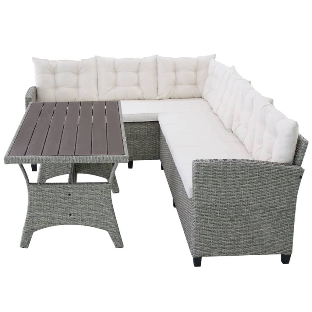 vidaXL 3 pcs conjunto lounge de jardim c/ almofadões vime PE cinzento
