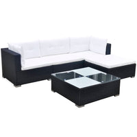 vidaXL 5 pcs conjunto lounge de jardim c/ almofadões vime PE preto