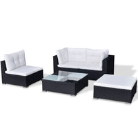 vidaXL 5 pcs conjunto lounge de jardim c/ almofadões vime PE preto