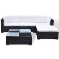 vidaXL 5 pcs conjunto lounge de jardim c/ almofadões vime PE preto