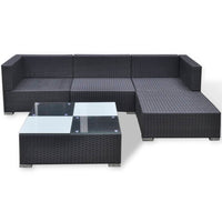 vidaXL 5 pcs conjunto lounge de jardim c/ almofadões vime PE preto