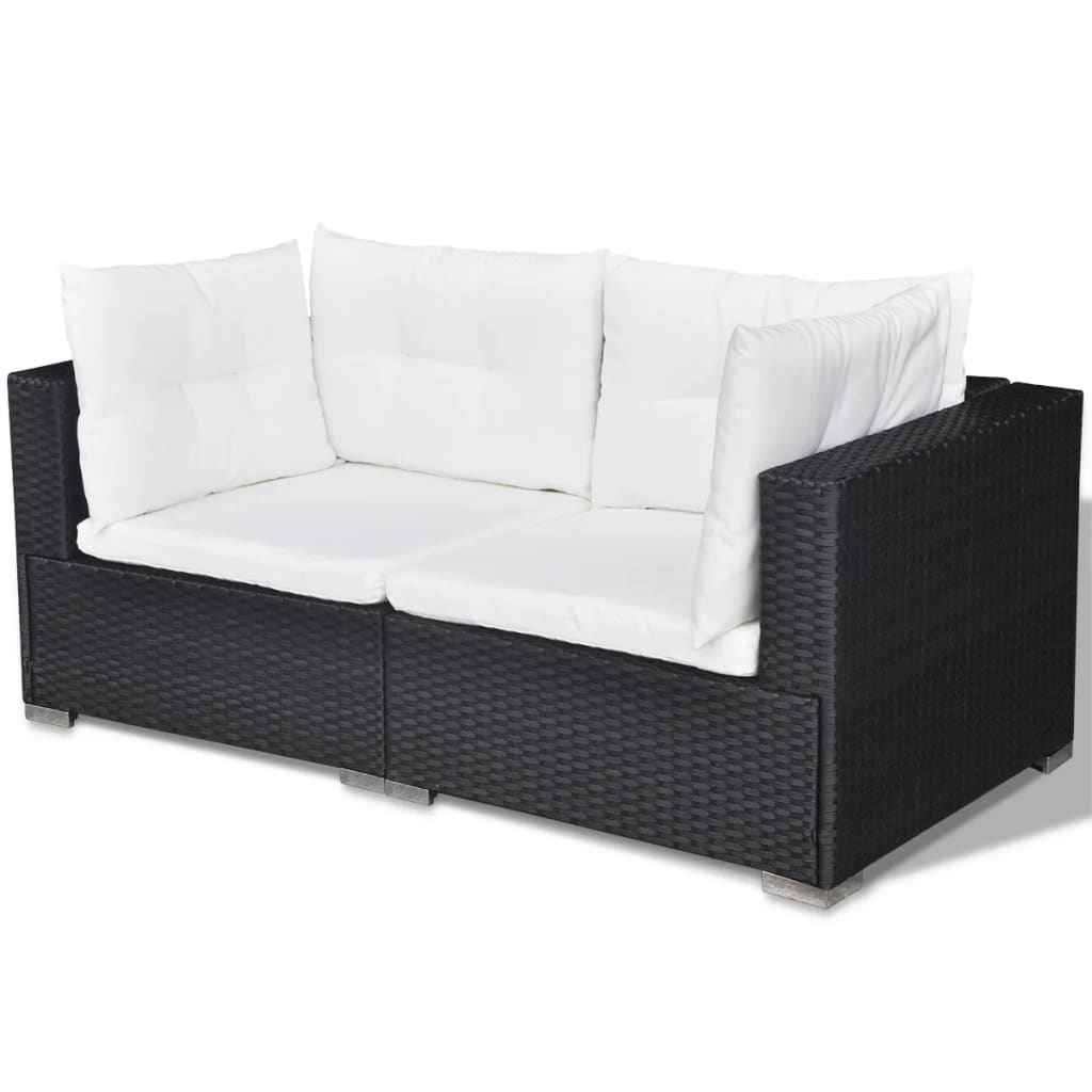 vidaXL 5 pcs conjunto lounge de jardim c/ almofadões vime PE preto