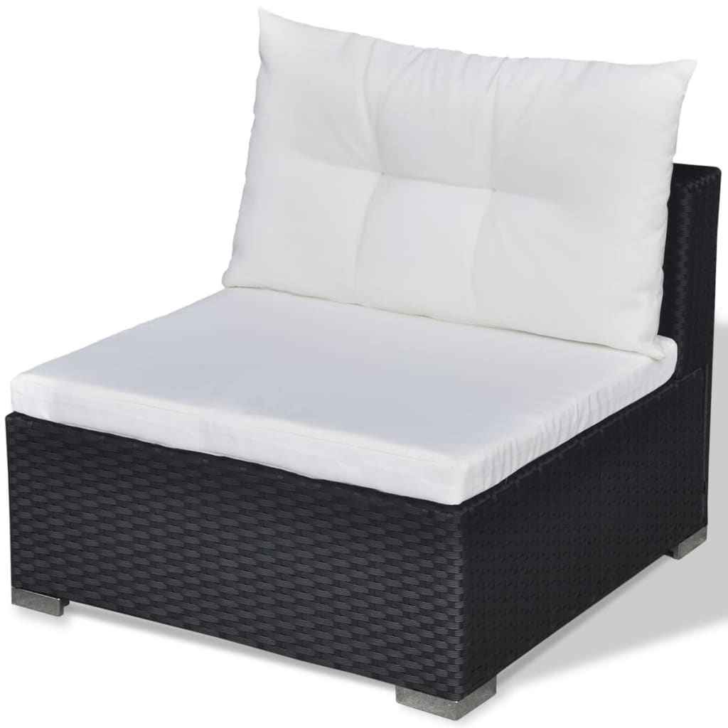 vidaXL 5 pcs conjunto lounge de jardim c/ almofadões vime PE preto