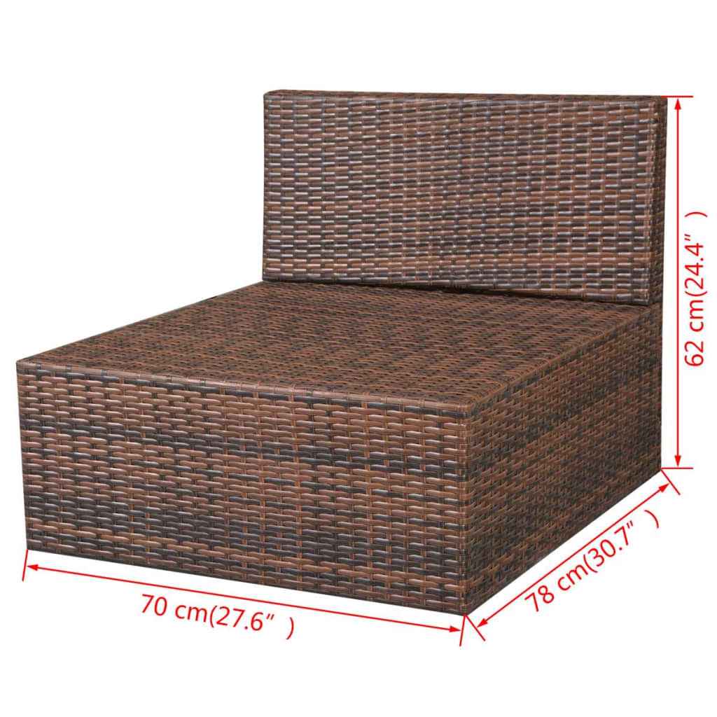 vidaXL 10 pcs conjunto lounge jardim c/ almofadões vime PE castanho