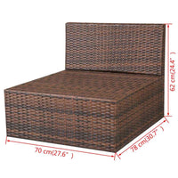 vidaXL 10 pcs conjunto lounge jardim c/ almofadões vime PE castanho