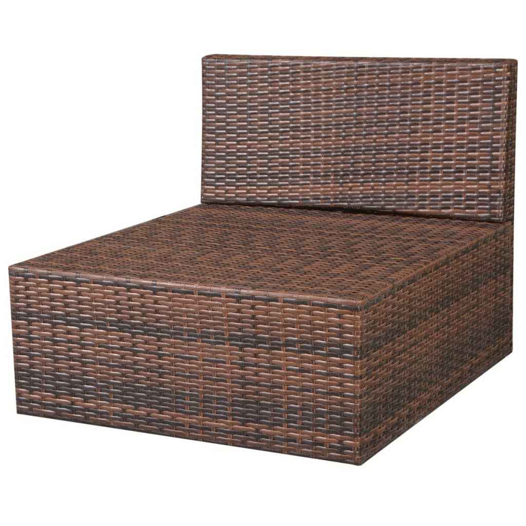 vidaXL 10 pcs conjunto lounge jardim c/ almofadões vime PE castanho