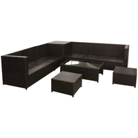 vidaXL 8 pcs conjunto lounge jardim c/ almofadões vime PE castanho