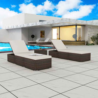 vidaXL Espreguiçadeiras com mesa 2 pcs vime PE castanho