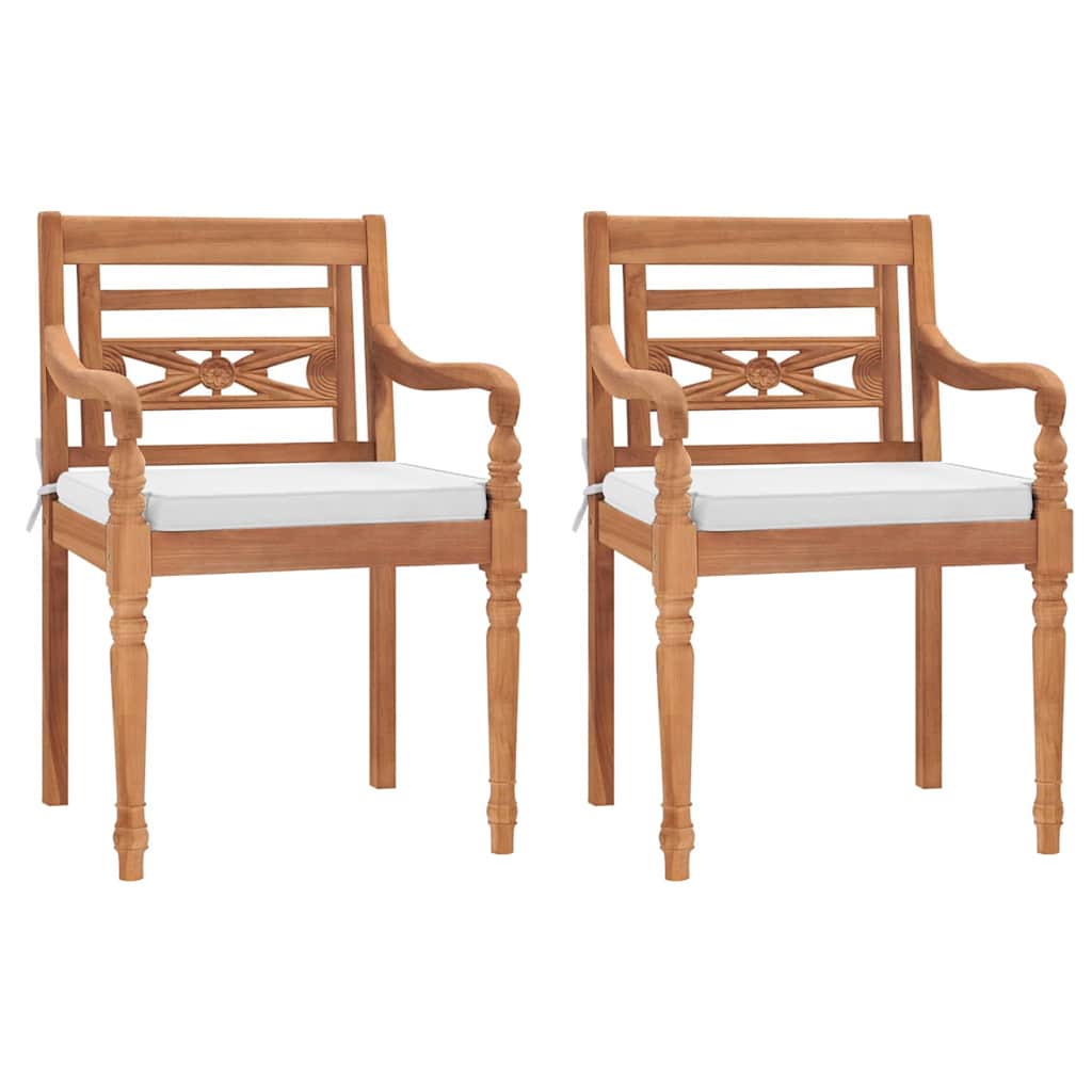 vidaXL Cadeiras Batávia c/ almofadões cinzento-escuro 2pcs teca maciça