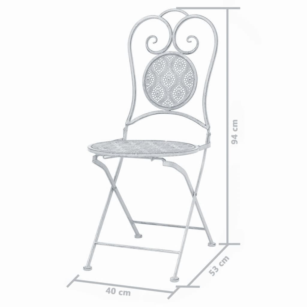 vidaXL 3 pcs conjunto bistrô em aço branco acinzentado