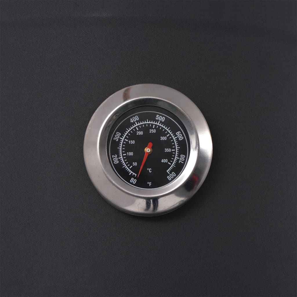 vidaXL Churrasqueira defumador carvão c/ prateleira inferior preta XXL