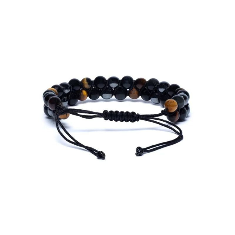 Pulseira ajustável de Obsidiana Negra, Hematite e Olho de tigre