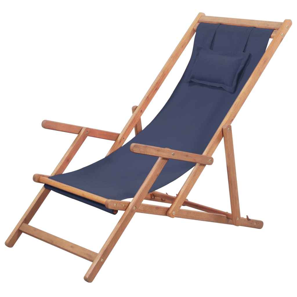vidaXL Cadeira de praia dobrável madeira eucalipto maciça/tecido creme