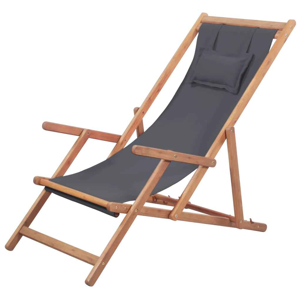 vidaXL Cadeira de praia dobrável madeira eucalipto maciça/tecido creme