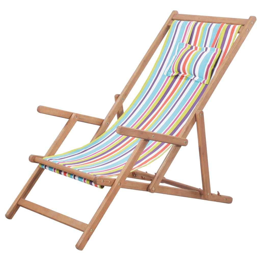 vidaXL Cadeira de praia dobrável madeira eucalipto maciça/tecido creme