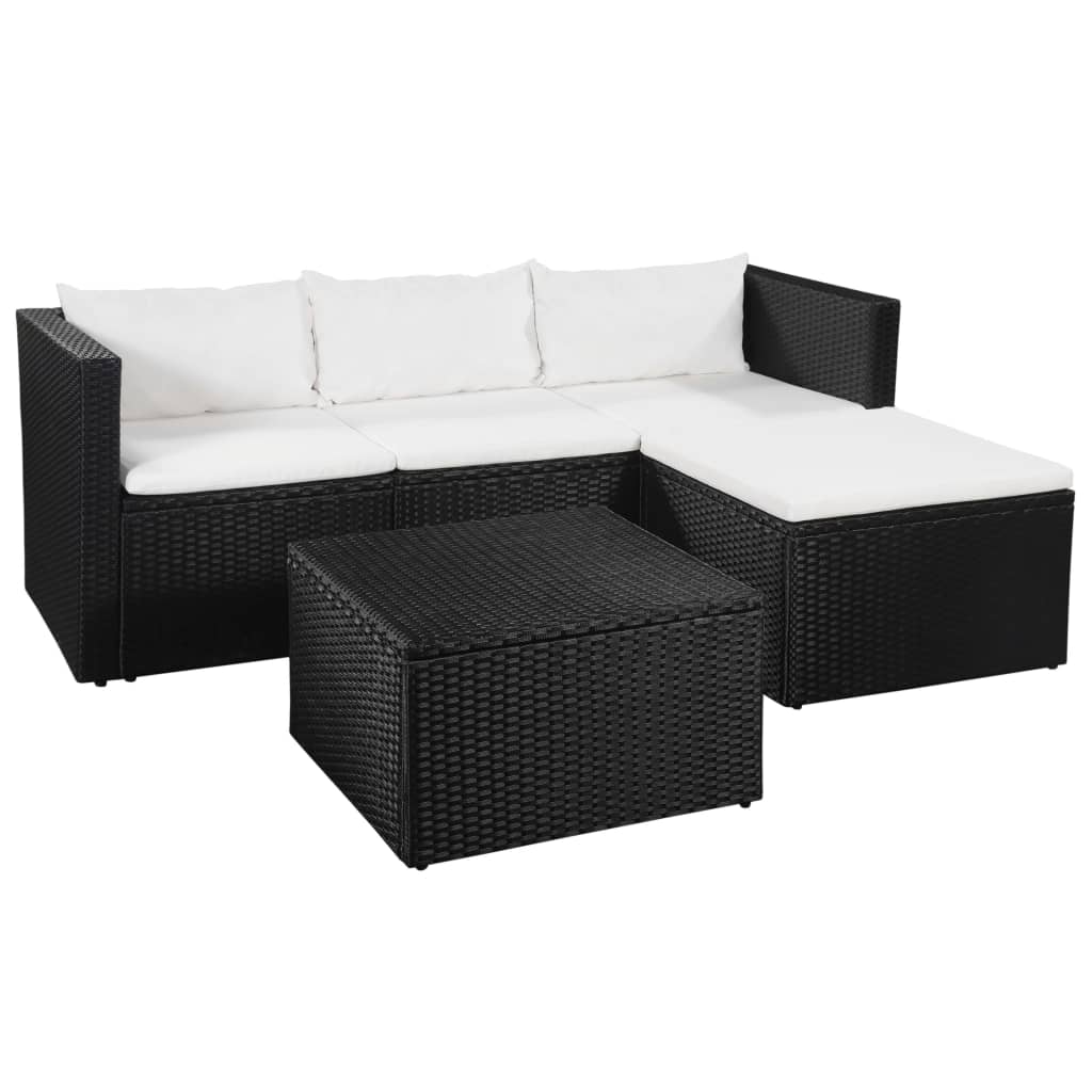 vidaXL 3 pcs conjunto lounge para jardim vime PE preto e branco