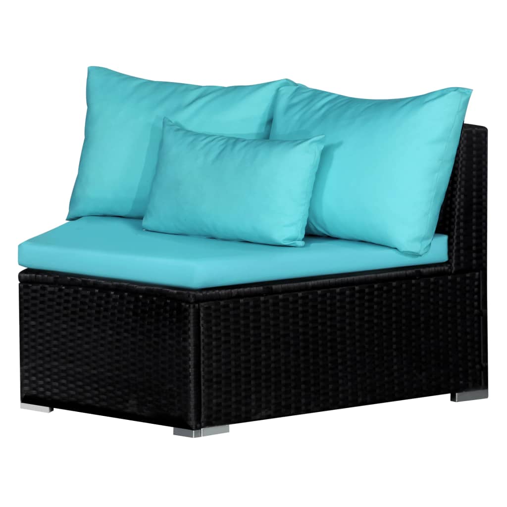 vidaXL Conjunto lounge de jardim c/ almofadões 9 pcs vime PE azul